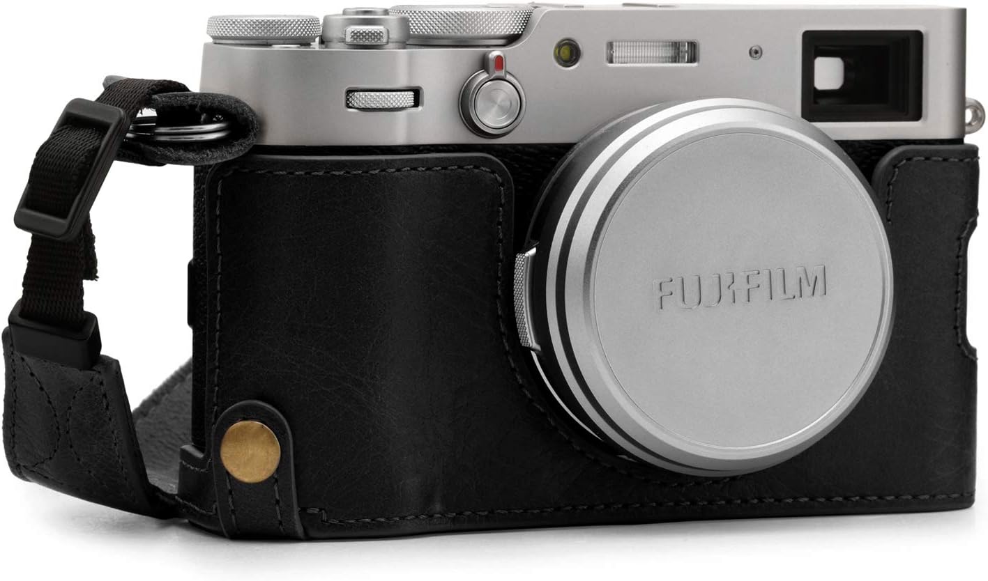 MegaGear MG1894 Ever Ready Demi-étui en cuir véritable pour appareil photo compatible avec Fujifilm X100V - Noir