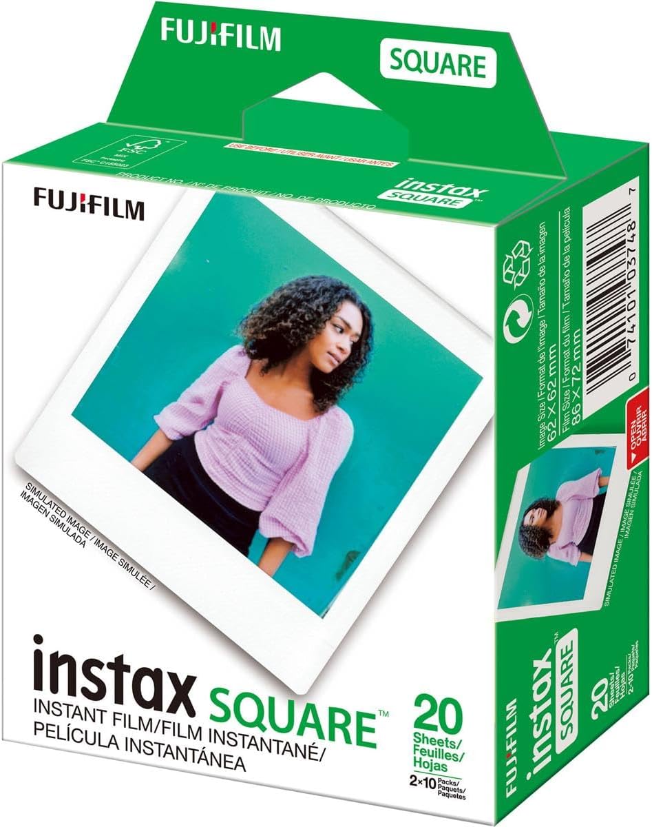 Fujifilm Lot de 2 films couleur instantanés carrés Instax, lot de 2 – 20 expositions (40 au total), cadre blanc – Image 3