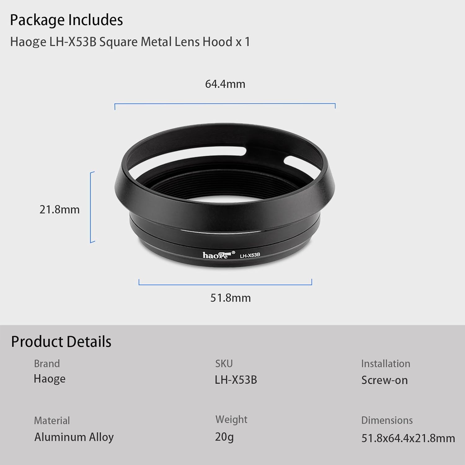 Haoge LH-X53B Pare-soleil 3 en 1 avec bague d'adaptation et capuchon pour appareil photo Fujifilm X100VI Fuji FinePix X70 X100 X100S X100T X100F X100V Noir remplace Fujifilm LH-X100 – Image 9