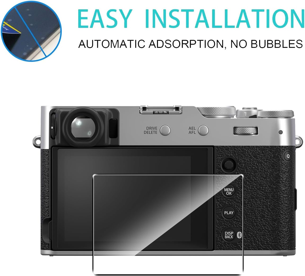 Natbok Lot de 2 protecteurs d'écran compatibles avec Fujifilm X100VI/X100V, film d'écran LCD en verre trempé 9H à couverture complète, HD transparent résistant aux rayures pour accessoires d'appareil photo Fujifilm X100VI X-T4 X-E4 – Image 6