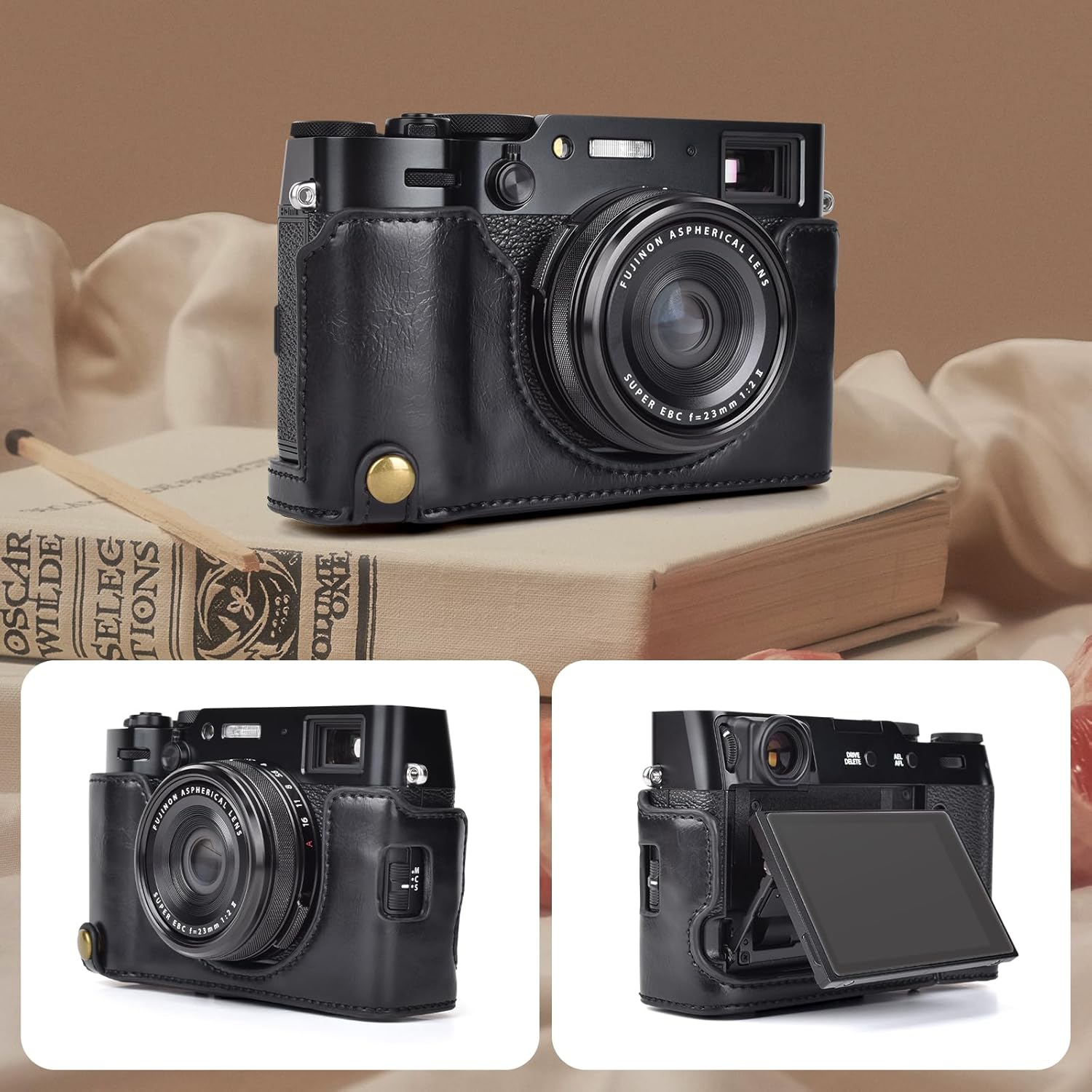 MUZIRI KINOKOO Étui compatible avec appareil photo numérique Fujifilm X100VI, housse de protection en cuir PU avec bandoulière réglable, portable et facile à transporter – Noir – Image 4