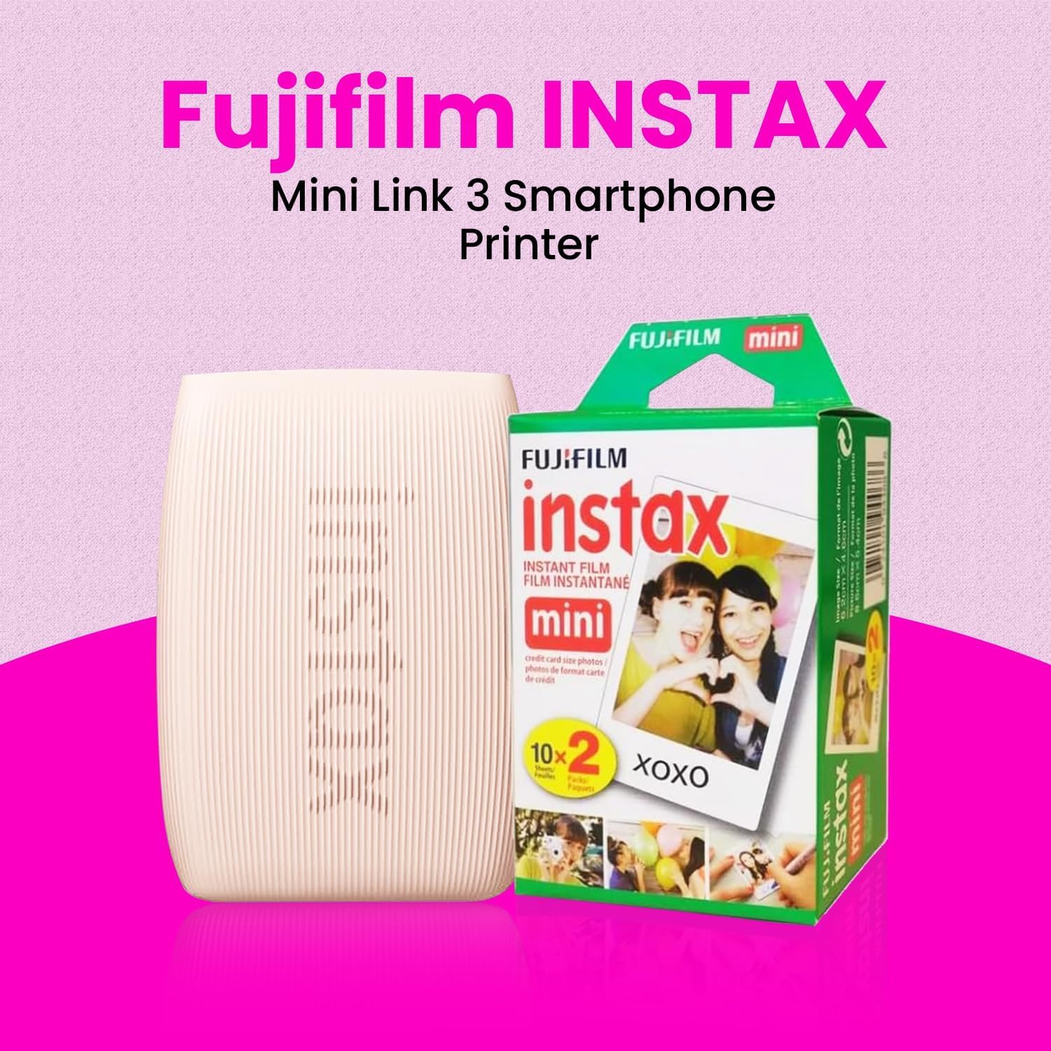 Imprimante pour smartphone Fujifilm INSTAX Mini Link 3 + film instantané INSTAX Mini (20 feuilles) + chargeur mural USB + sac de voyage BluebirdSales, album photo, chiffon de nettoyage en microfibre (rose rose) – Image 2