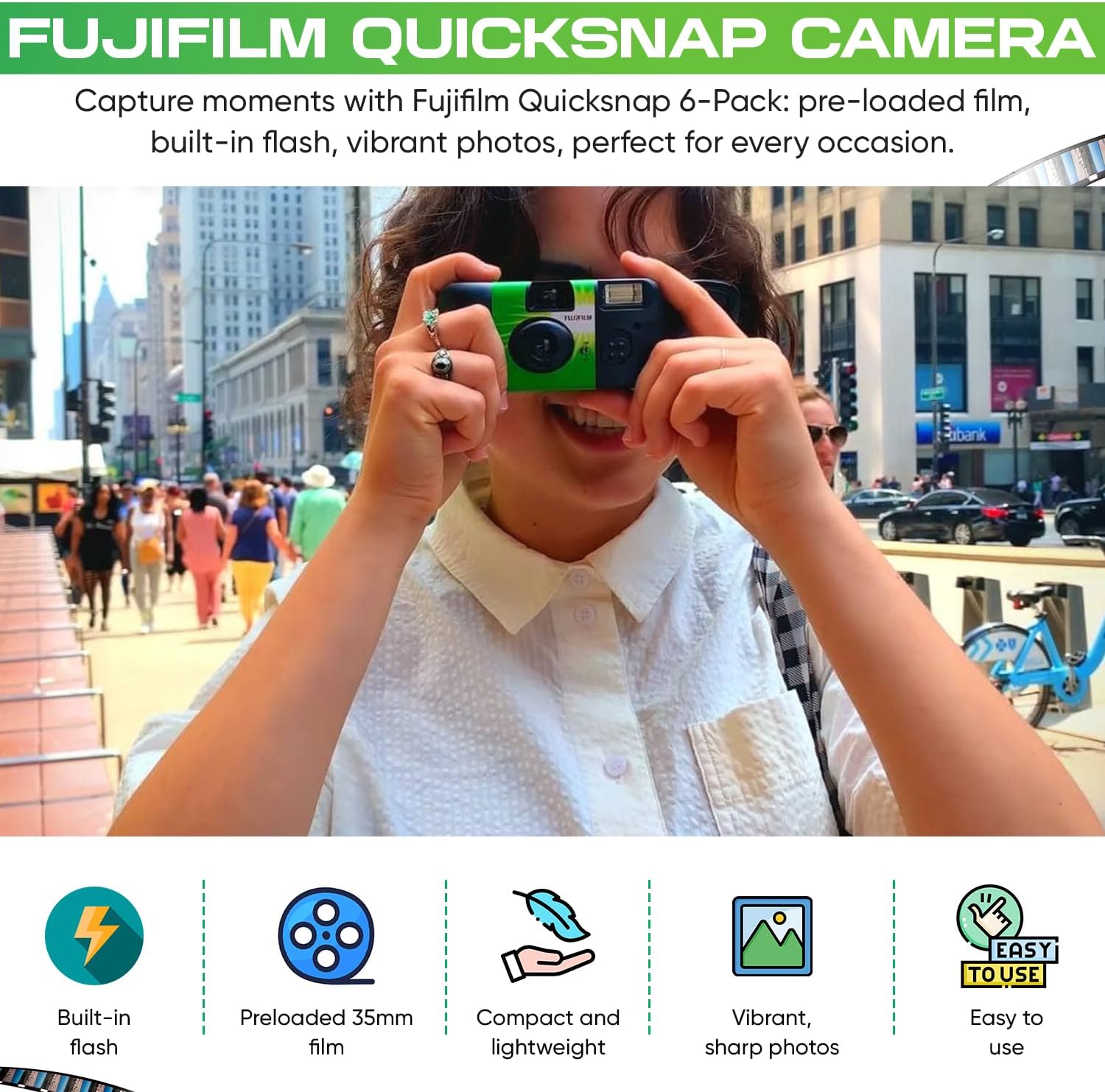 Appareil photo jetable Fujifilm Quicksnap Flash 400 Iso, paquet de 6, appareil photo 35 mm, 27 Exp, Balveli Coth, Fuji Film jetable en vrac, paquet de 6 appareils photo jetables Fuji. – Image 3
