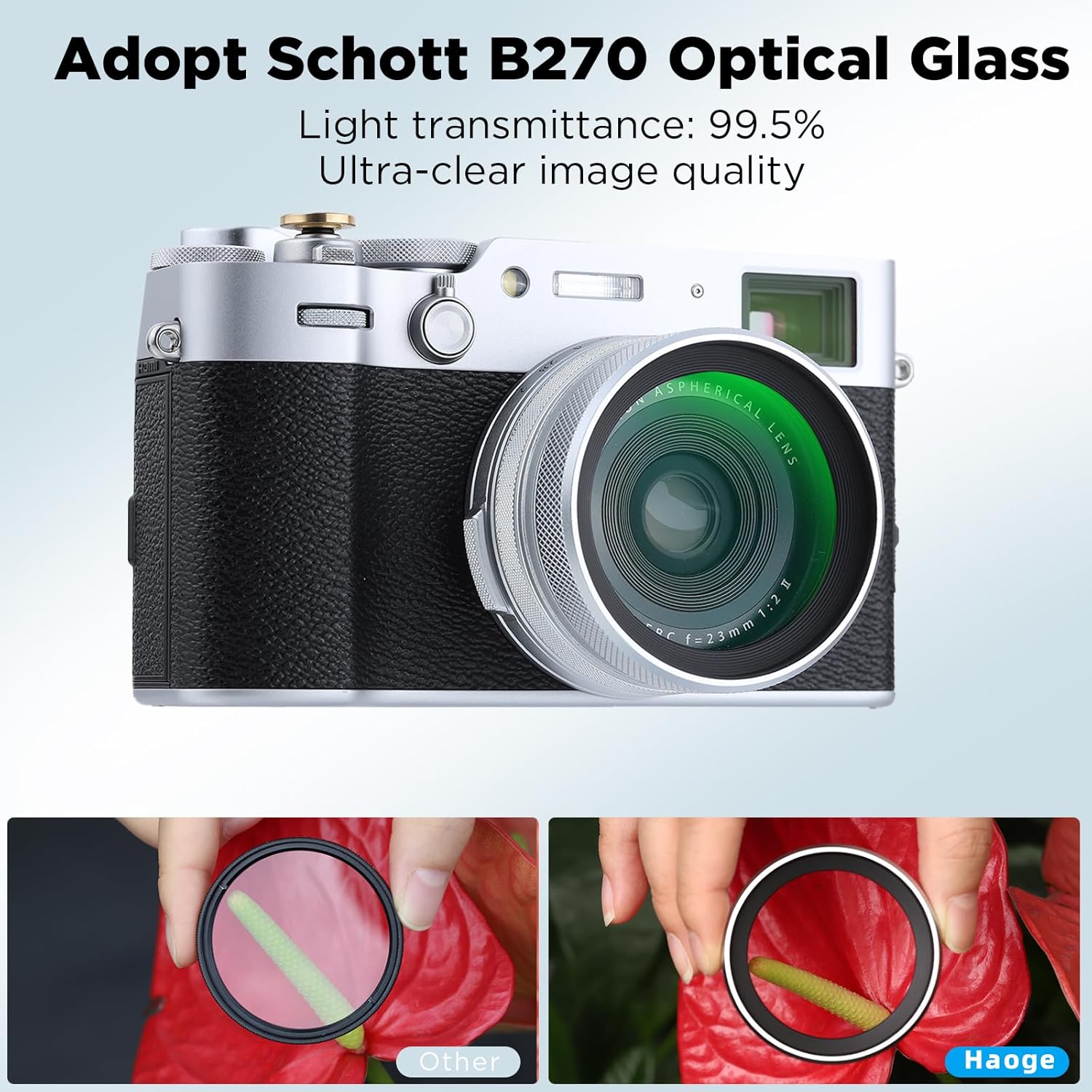 Haoge LUV-X54W Pare-soleil en métal avec protection UV MC Filtre d'objectif ultraviolet multicouche pour appareil photo Fujifilm X100VI Fuji X100V Argent – Image 3