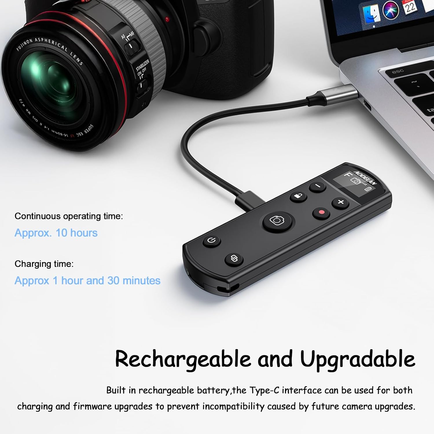 Déclencheur rechargeable pour appareil photo Fujifilm, télécommande sans fil AODELAN compatible avec Fuji X-T30 II, X-S10, X-H2, X-H2S, X-T3, X-T4, X-T5, X-S20, X-T30, X-T50, X-M5, X100VI, X-E5, X Half – Image 6