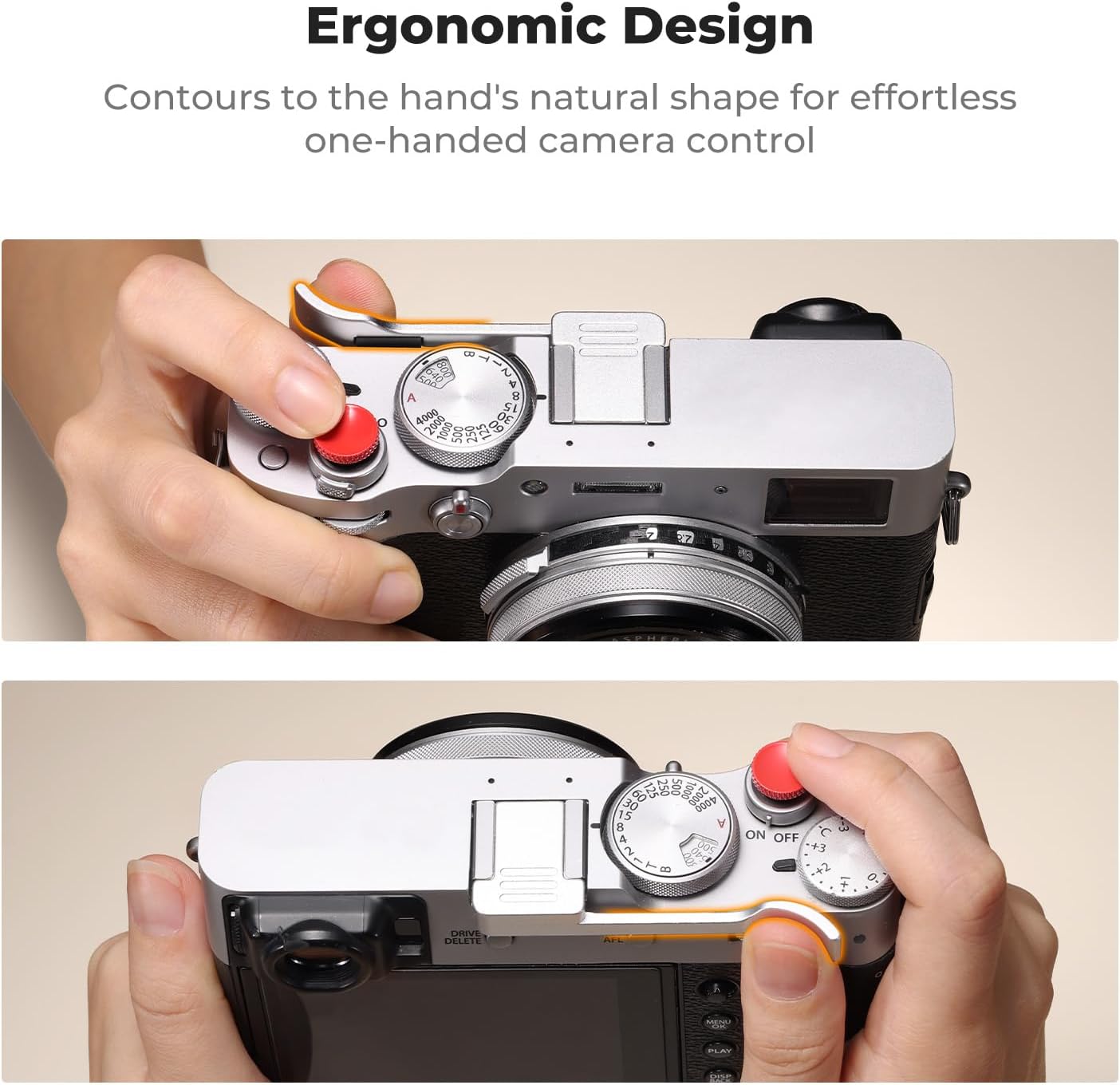 K&F CONCEPT Poignée de pouce pour appareil photo avec bouton d'obturation rouge compatible avec FUJIFILM X100VI X100V Argenté – Image 4
