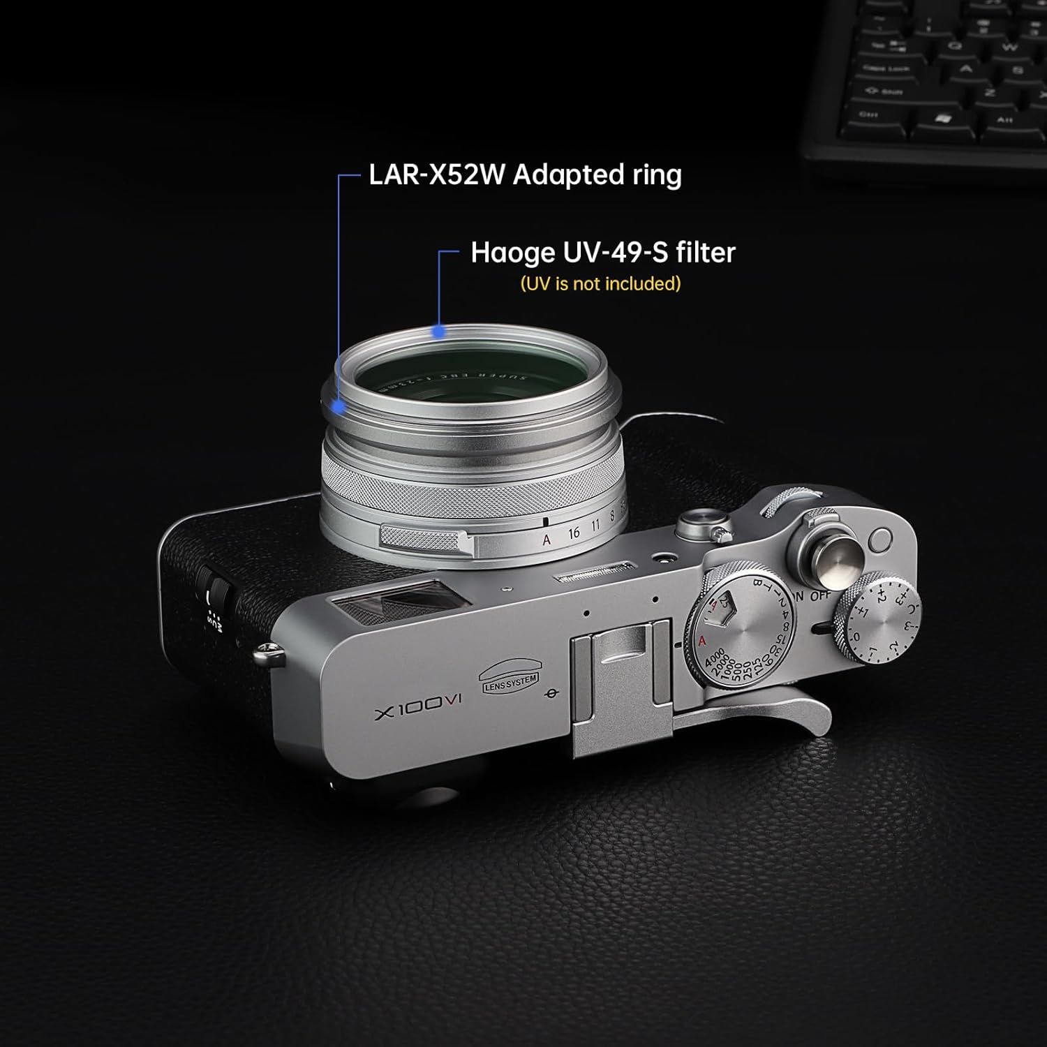 Haoge Bague d'adaptation de Filtre d'objectif pour Appareil Photo Fujifilm X100VI Fuji FinePix X100V pour Capuchon d'objectif de Filtre UV CPL ND 49 mm Remplacer Fujifilm AR-X100 Argent – Image 4