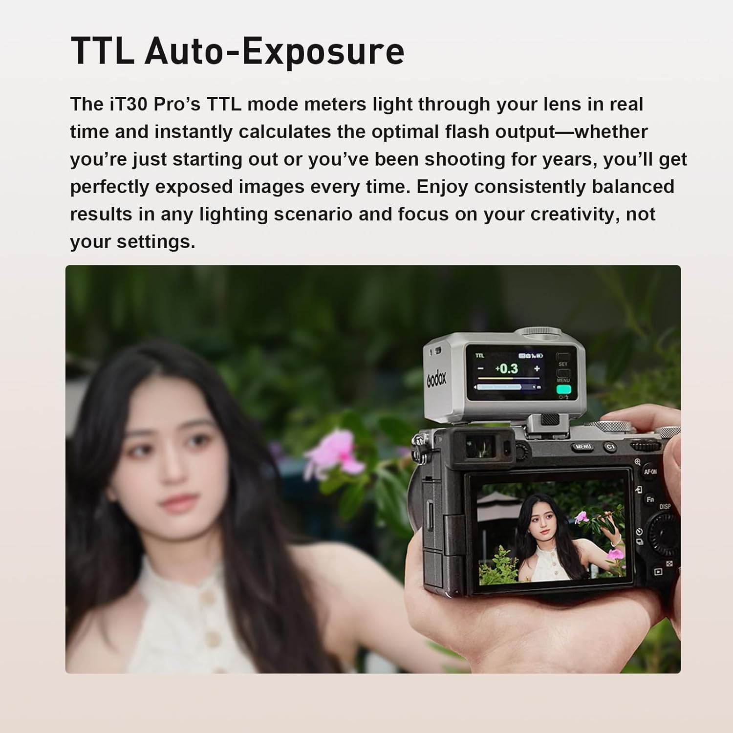 GODOX iT30Pro-S TTL Mini flash pour appareil photo – 2,4 G sans fil, HSS 1/8000 s, temps de recyclage 1,5 s, 560 flashs pleine puissance, écran tactile couleur 2,8", batterie 7,4 V/900 mAh, compatible avec les appareils photo Sony (noir) – Image 7