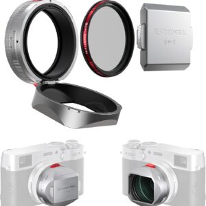 Freewell The Real Lens Hood – Filtre hybride CPL/Mist, rabattable, fonctionnement du filtre sans contact pour Fuji X100VI, X100V, X100 Series (Argent)