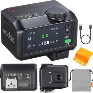 GODOX iT30Pro-S TTL Mini flash pour appareil photo – 2,4 G sans fil, HSS 1/8000 s, temps de recyclage 1,5 s, 560 flashs pleine puissance, écran tactile couleur 2,8", batterie 7,4 V/900 mAh, compatible avec les appareils photo Sony (noir)