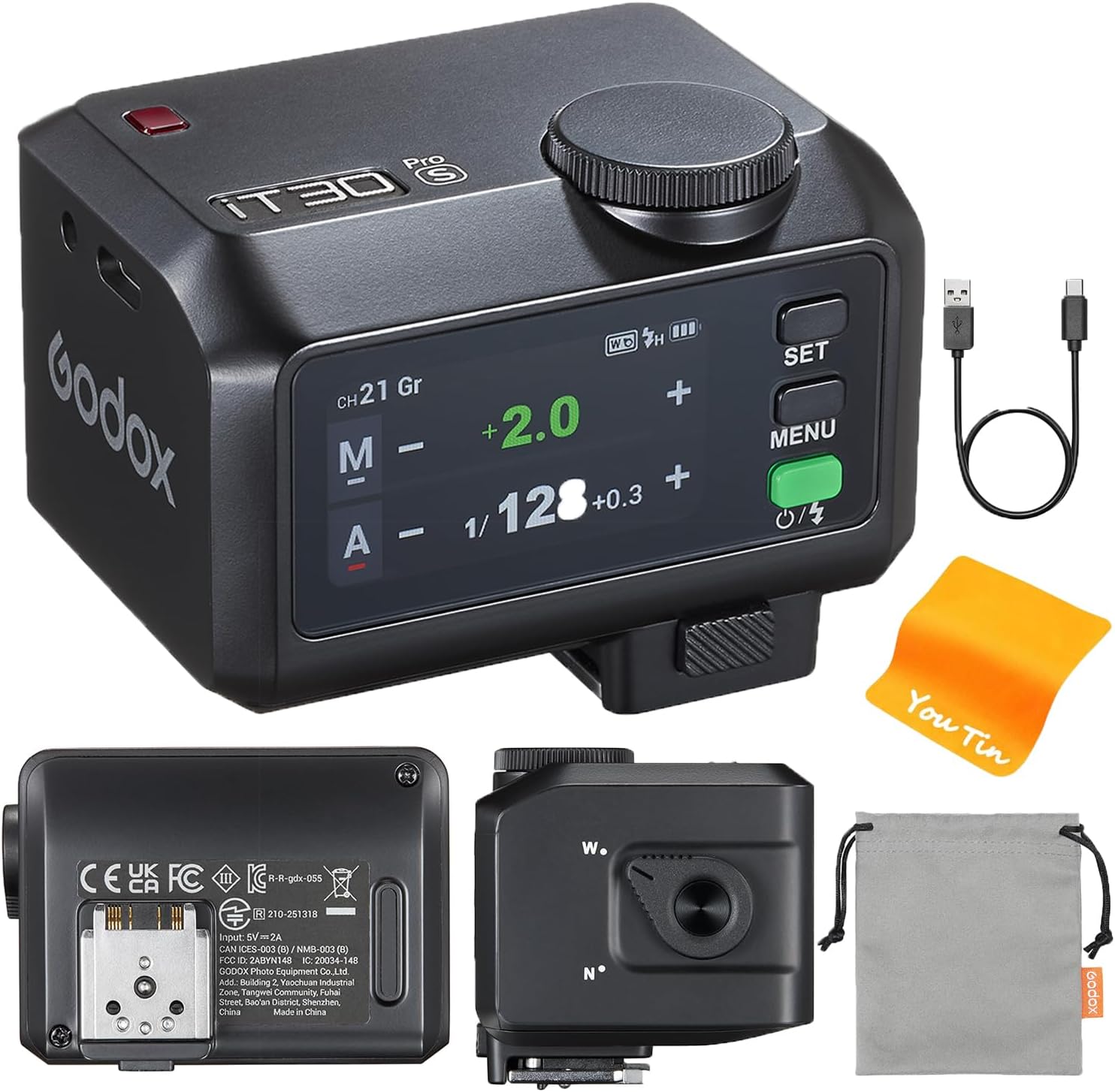 GODOX iT30Pro-S TTL Mini flash pour appareil photo – 2,4 G sans fil, HSS 1/8000 s, temps de recyclage 1,5 s, 560 flashs pleine puissance, écran tactile couleur 2,8", batterie 7,4 V/900 mAh, compatible avec les appareils photo Sony (noir)