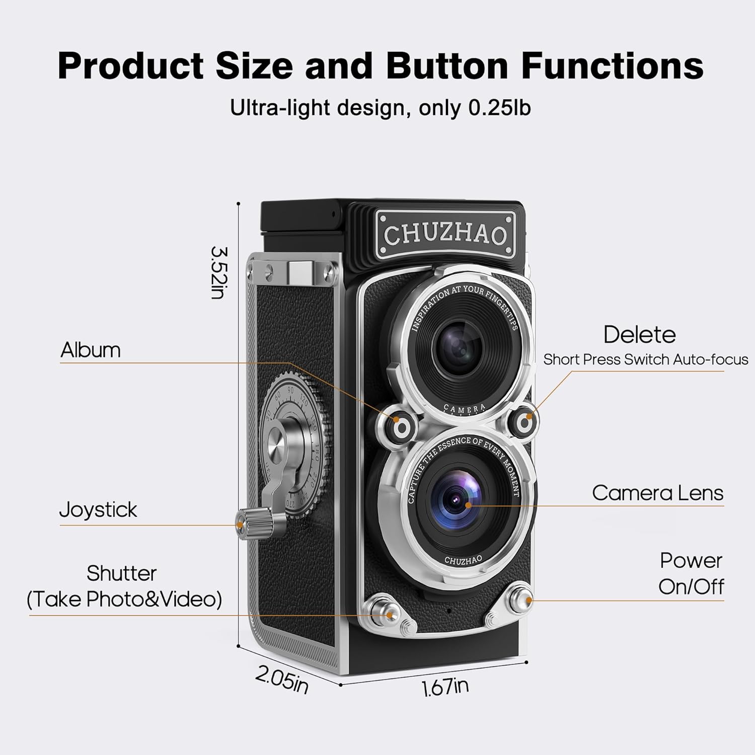 CHUZHAO Mini appareil photo numérique vintage, portable, style TLR rétro, compact, petite poche, vidéo FHD 1080p, 12 MP, mise au point automatique, caméra Vlogging avec carte 16 Go pour débutants, adolescents, adultes, noir – Image 6