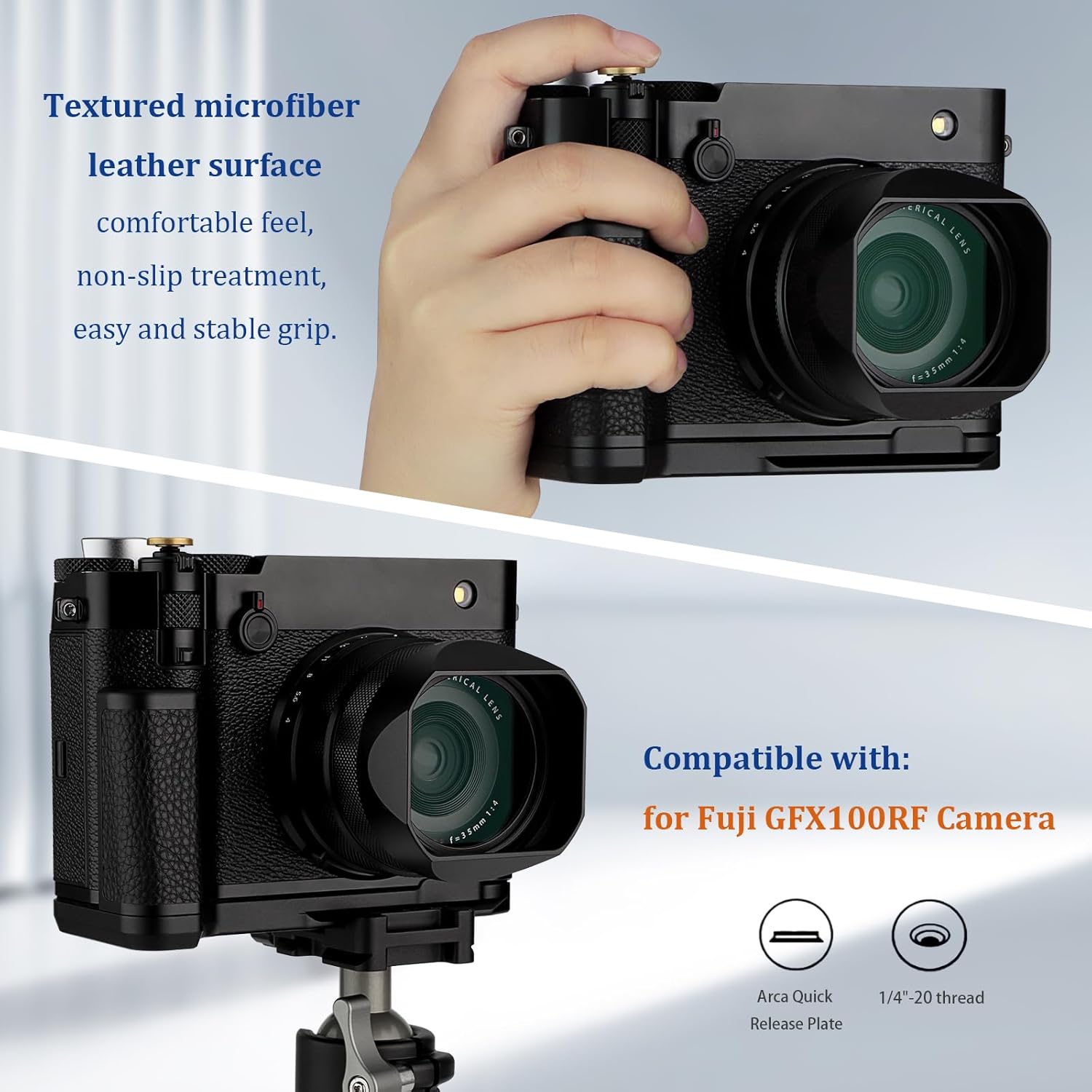 Poignée Haoge pour corps d'appareil photo Fujifilm GFX100RF support de poignée en forme de L HG-GFXRF-B noir avec plaque standard Arca-Swiss – Image 8