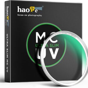Haoge Filtre de protection d'objectif UV MC 49 mm pour Sony FE 50 mm 40 mm 2,5 G Fuji GFX100RF X100VI x100f X100V X100S X100T Leica Q3 43 Q2 q116 Verre optique d'objectif d'appareil photo ultra fin 18 revêtements multicouches Argent