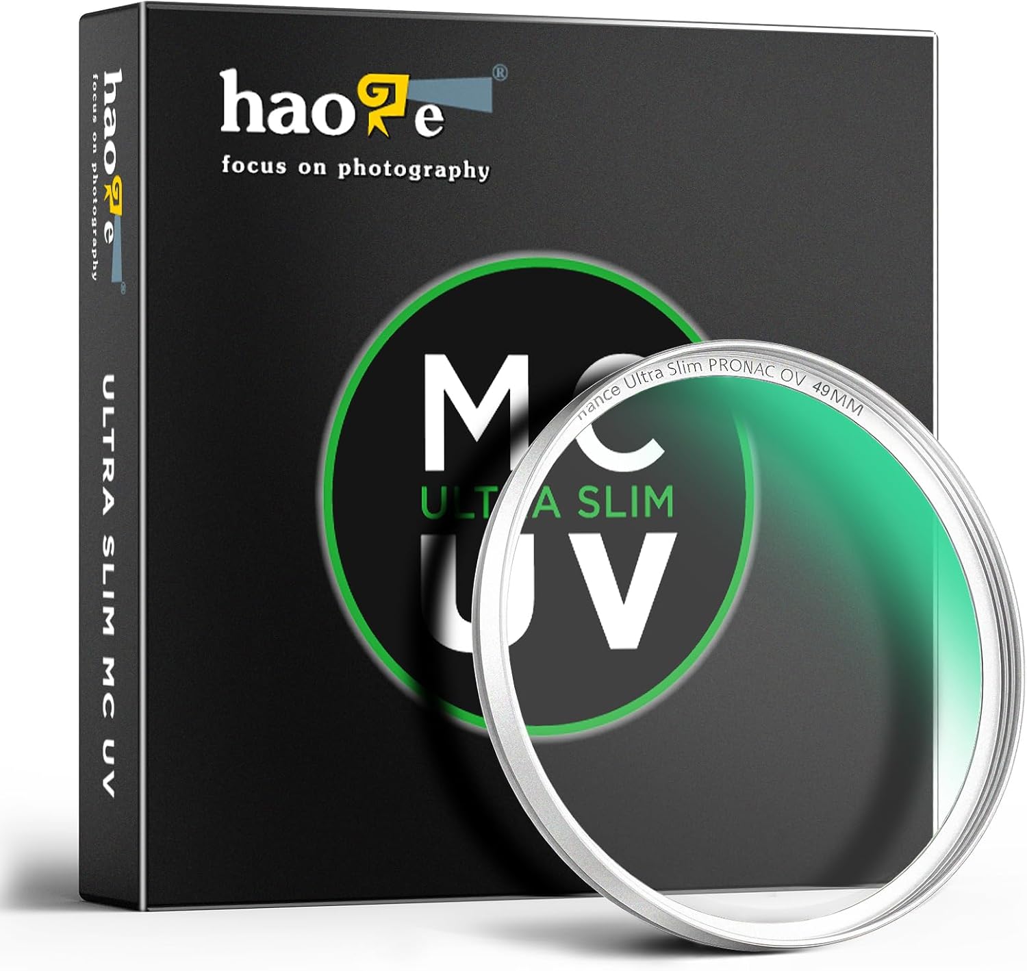 Haoge Filtre de protection d'objectif UV MC 49 mm pour Sony FE 50 mm 40 mm 2,5 G Fuji GFX100RF X100VI x100f X100V X100S X100T Leica Q3 43 Q2 q116 Verre optique d'objectif d'appareil photo ultra fin 18 revêtements multicouches Argent