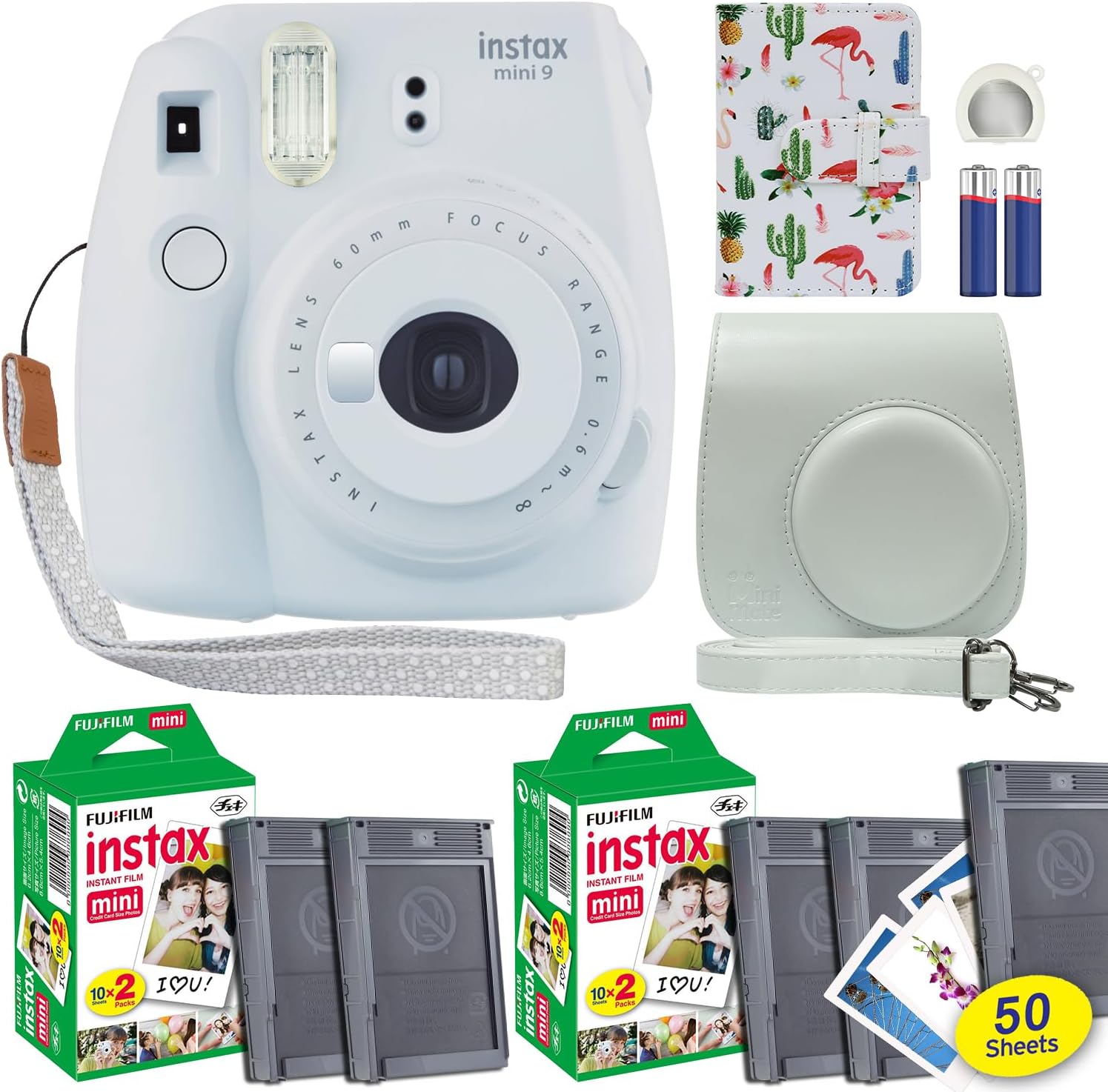 Appareil photo instantané Fujifilm Instax Mini 9 Smokey White + 50 films + étui + mini album