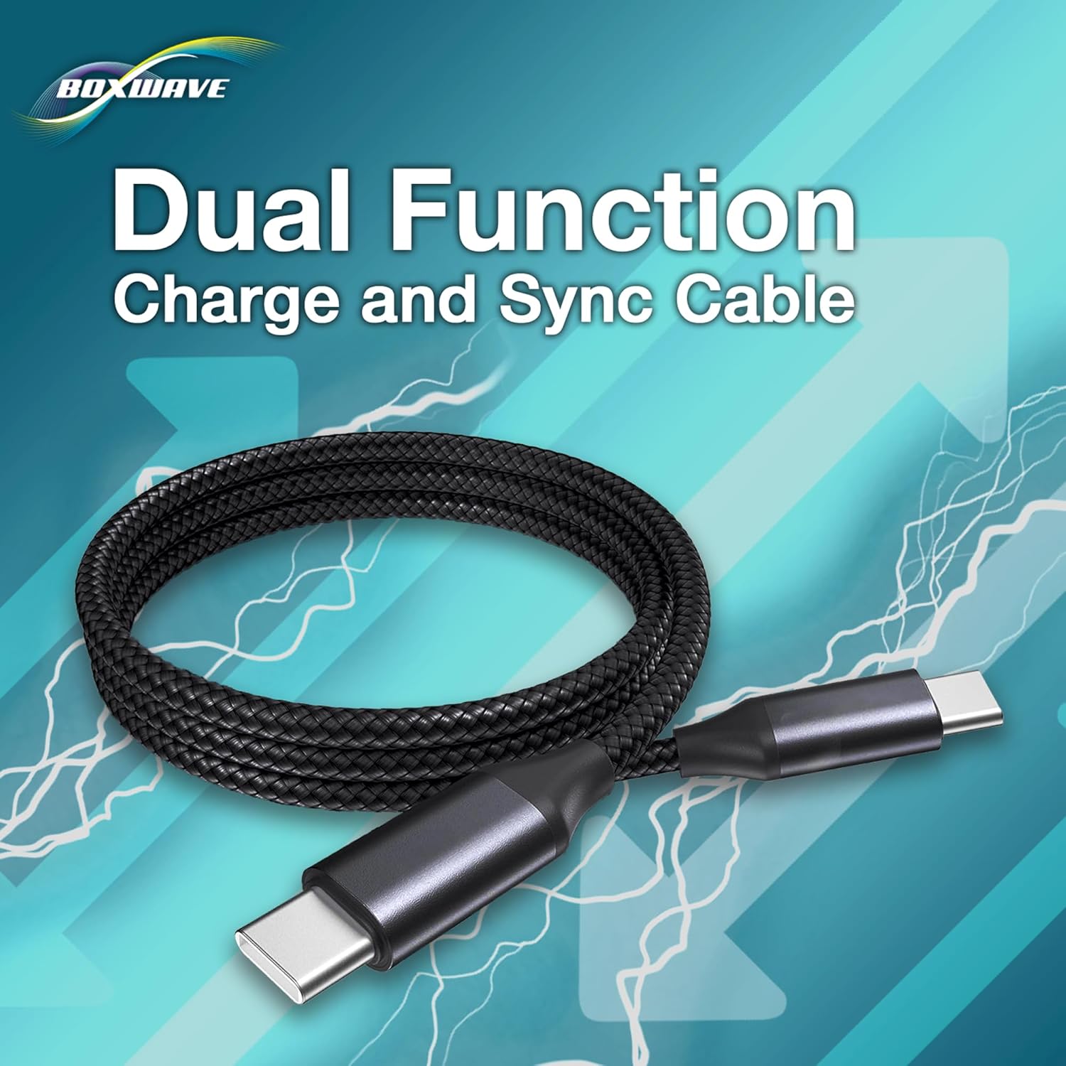 Câble BoxWave compatible avec Fujifilm X100VI - Câble DirectSync PD (3 pieds) - USB-C vers USB-C (100 W), charge tressée de type C et synchronisation rapide - Noir de jais – Image 3
