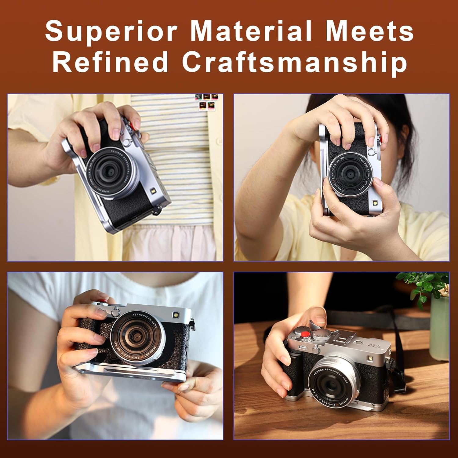 Poignée Haoge pour corps d'appareil photo Fujifilm X-E5 support de poignée en forme de L HG-FUXE5N-S argent avec plaque standard Arca-Swiss – Image 3
