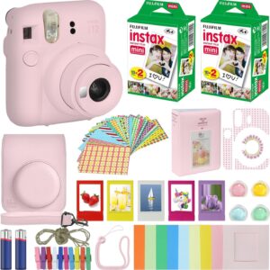 Fujifilm Instax Mini 12 Appareil photo instantané Blossom Rose + étui de transport + Fuji Instax Film Value Pack (40 feuilles) Accessoires Bundle, filtres couleur, album photo, cadres assortis