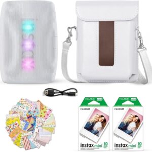 Imprimante pour smartphone Fujifilm Instax Mini Link 3 Argile Blanc + Pack économique Fuji Film (20 feuilles) + Ensemble d'accessoires pour obturateur, Incl. Étui de protection, 20 cadres autocollants, câble USB Type C