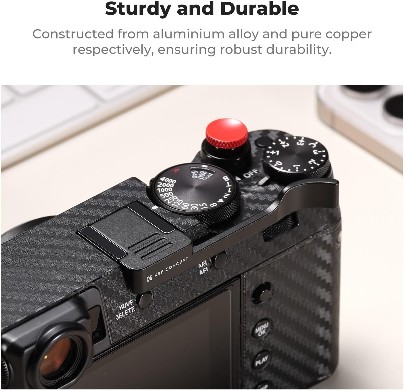 K&F CONCEPT Poignée de pouce pour appareil photo avec bouton d'obturation rouge compatible avec FUJIFILM X100VI X100V Noir – Image 2