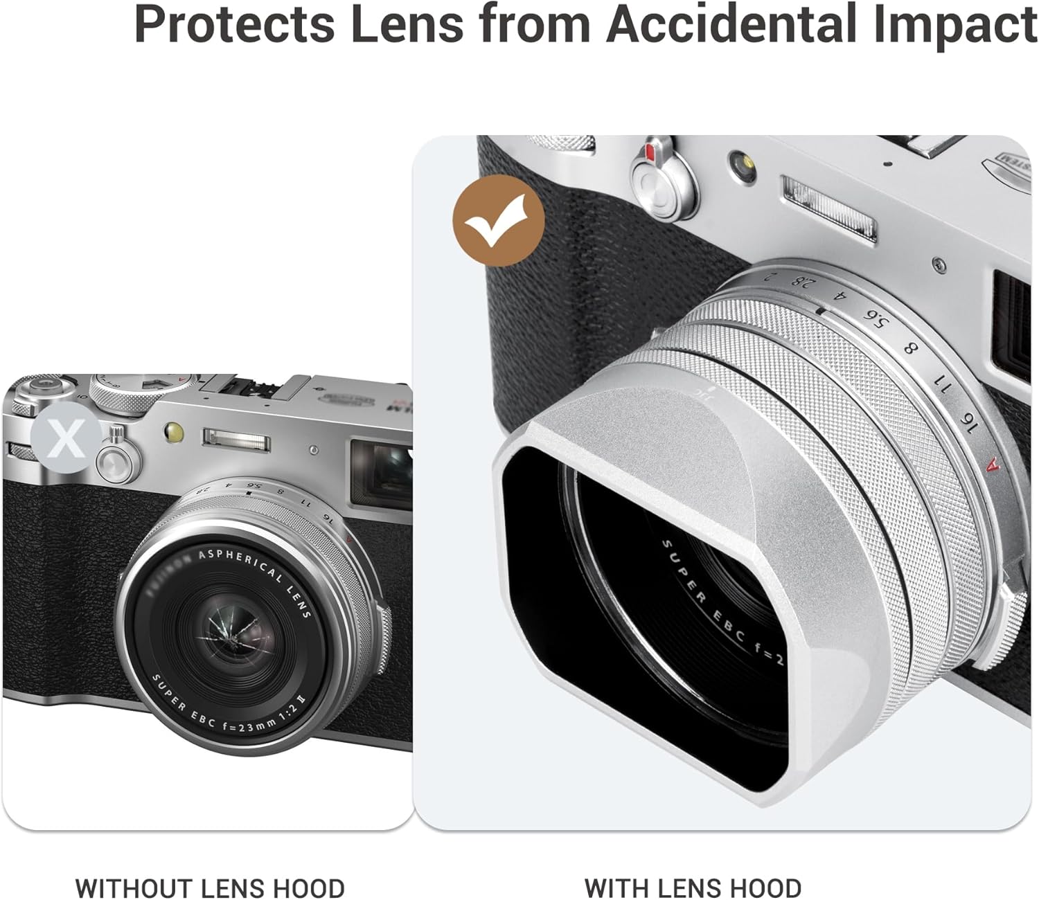 Pare-soleil carré en métal X100VI avec capuchon et anneau adaptateur de filtre 49 mm, couvercle de protection pour appareil photo Fujifilm Fuji X100VI X100V X100F, bloque la lumière parasite (filtre non inclus) – Noir – Image 6