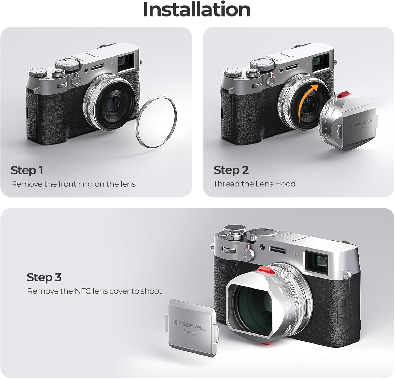 Freewell The Real Lens Hood – Filtre hybride CPL/Mist, rabattable, fonctionnement du filtre sans contact pour Fuji X100VI, X100V, X100 Series (Argent) – Image 5