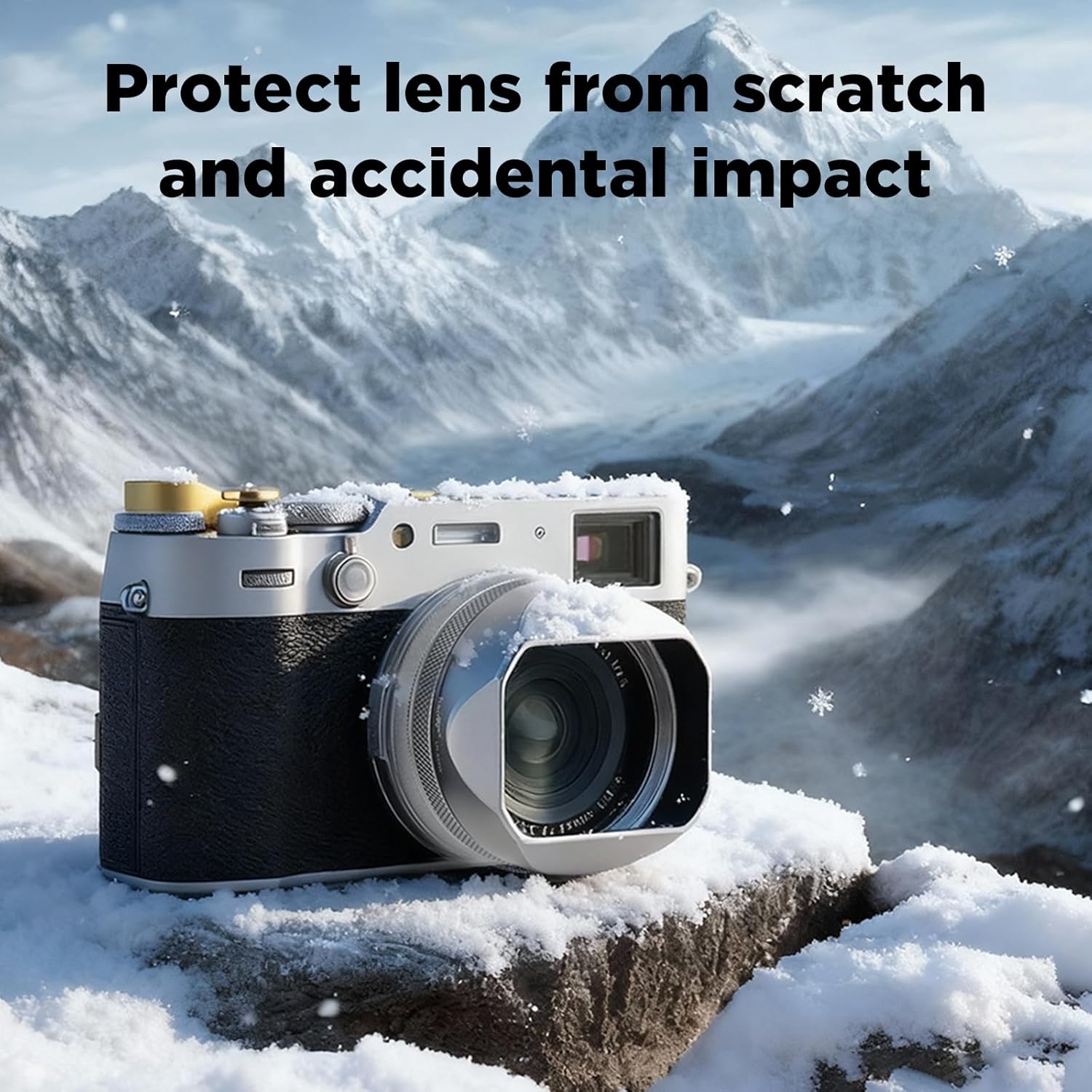 Haoge Pare-soleil carré en métal pour Fuji X100VI Fujifilm FinePix X100V X100F X100 X100S X100T X70 Accessoires d'appareil photo Argent avec capuchon et kit de bague d'adaptation 49 mm – Image 6