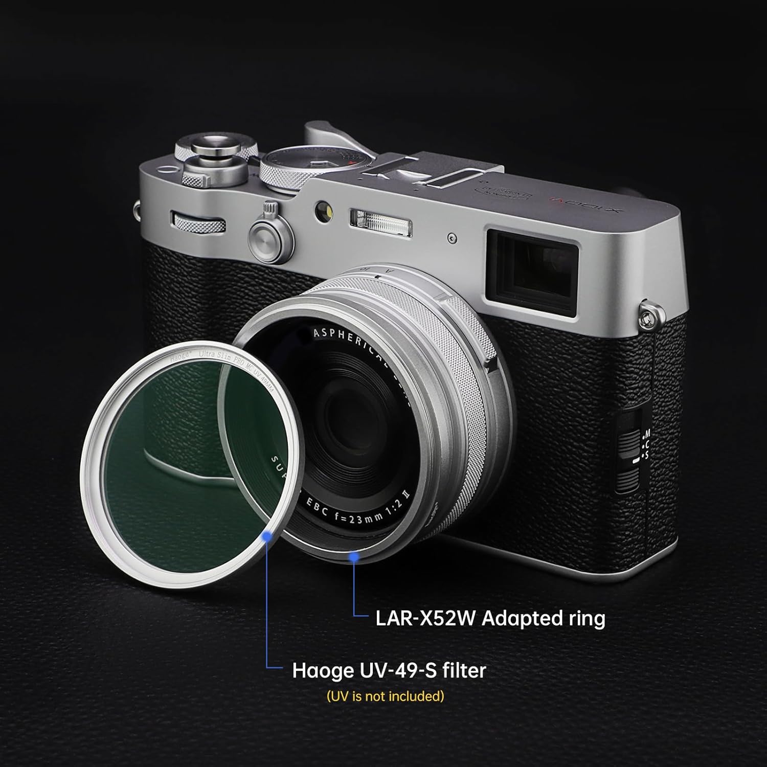 Haoge Bague d'adaptation de Filtre d'objectif pour Appareil Photo Fujifilm X100VI Fuji FinePix X100V pour Capuchon d'objectif de Filtre UV CPL ND 49 mm Remplacer Fujifilm AR-X100 Argent – Image 3