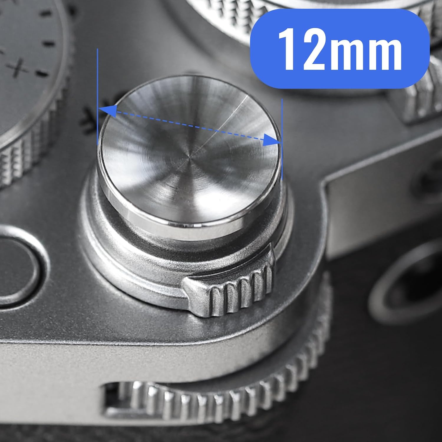 Haoge Bouton de déclenchement en métal 12 mm pour Fujifilm XT5 X-Pro3 XT50 GFX100RF XE5 Nikon Zf DF et Leica Q3 43 M10 M-11 Surface concave Argent, nouvelle version : diamètre 12 mm – Image 2