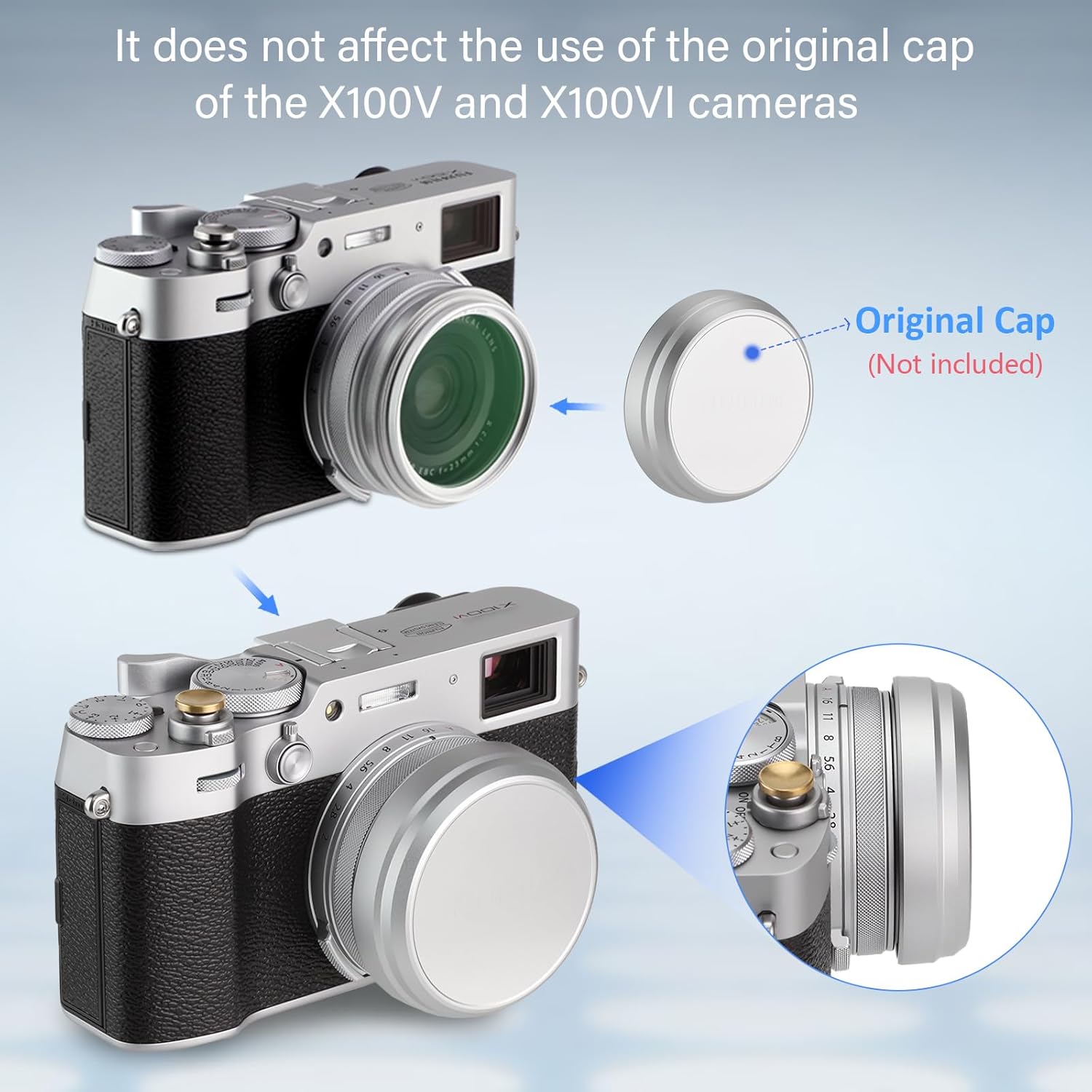 Haoge Bague d'adaptation de Filtre d'objectif pour Appareil Photo Fujifilm X100VI Fuji FinePix X100V pour Capuchon d'objectif de Filtre UV CPL ND 49 mm Remplacer Fujifilm AR-X100 Argent – Image 5