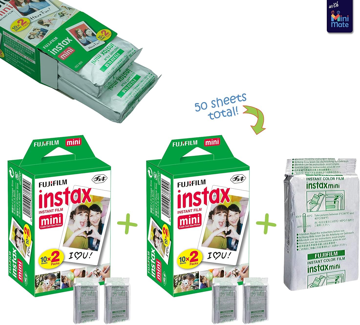 Fujifilm Instax Mini 11 Appareil Photo Instantané Bleu Ciel + Étui Personnalisé Fuji Film Value Pack (50 Feuilles) Album Photo Flamingo Designer pour Photos Instax – Image 2