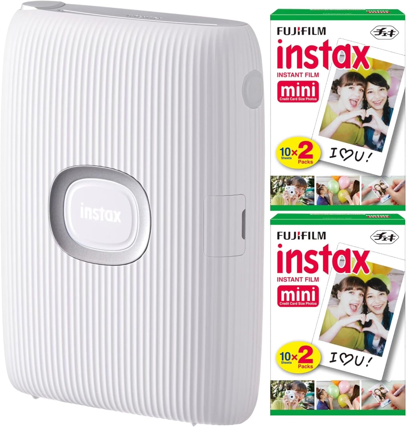 Imprimante instantanée pour smartphone Fujifilm Instax Mini Link 2 (blanc argile) et pack de films doubles Fujifilm Instax Mini (40 expositions)