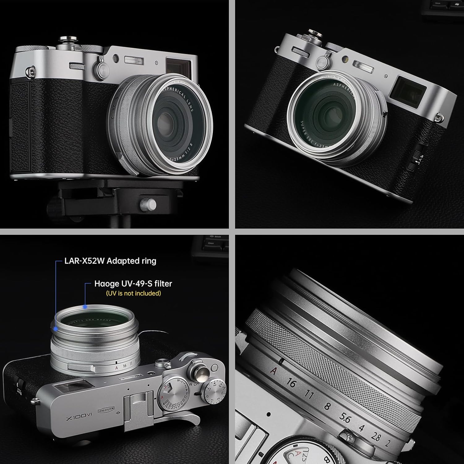 Haoge Bague d'adaptation de Filtre d'objectif pour Appareil Photo Fujifilm X100VI Fuji FinePix X100V pour Capuchon d'objectif de Filtre UV CPL ND 49 mm Remplacer Fujifilm AR-X100 Argent – Image 6