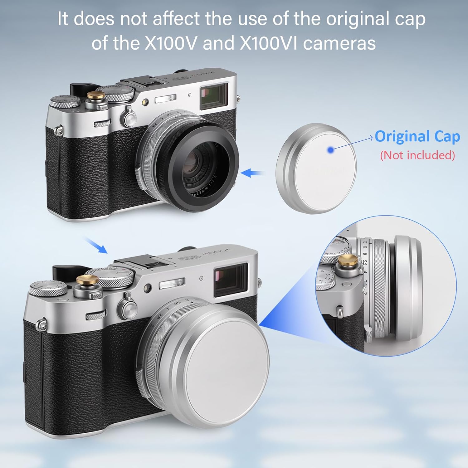 Haoge LH-X51B Pare-soleil ultra fin 2 en 1 entièrement en métal avec jeu de bagues d'adaptation pour accessoires d'appareil photo Fujifilm X100VI FinePix X100V Noir – Image 9
