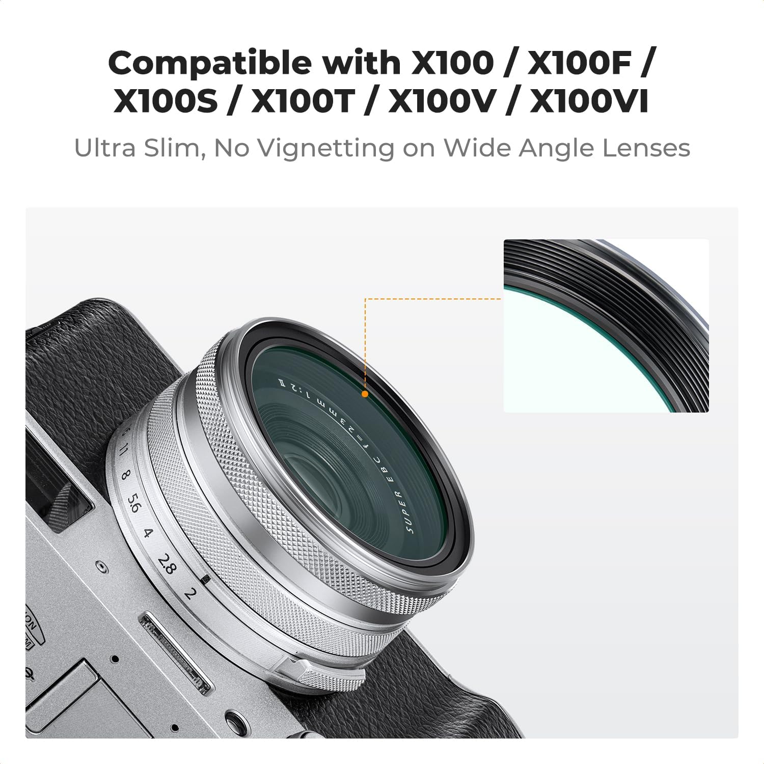 K&F CONCEPT Filtre d'objectif de caméra de protection MCUV (cadre argenté) compatible avec les accessoires de la série Fujifilm X100 - X100/X100F/X100S/X100T/X100V/X100VI, 28 filtres UV HD étanches multi-revêtements – Image 3