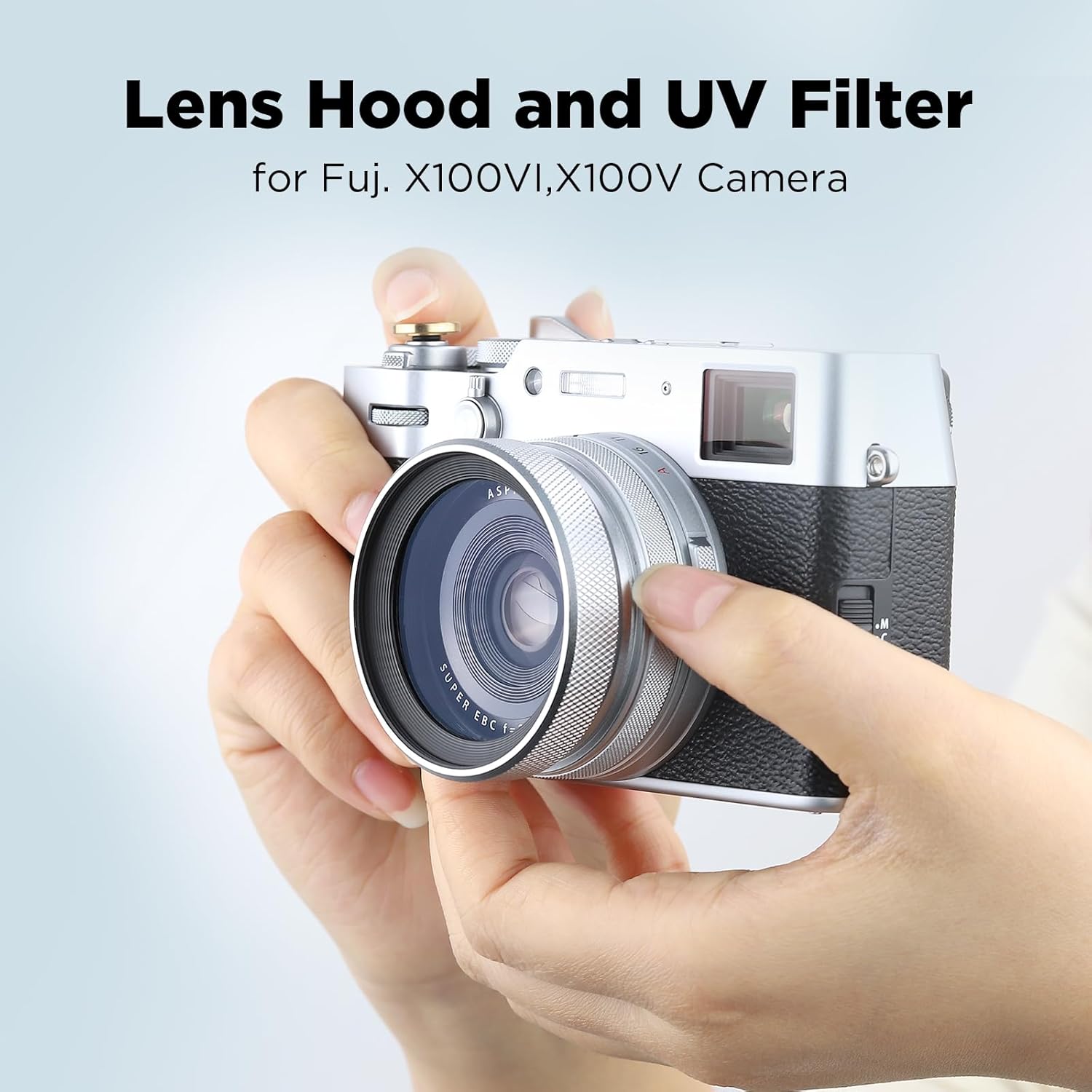 Haoge LUV-X54W Pare-soleil en métal avec protection UV MC Filtre d'objectif ultraviolet multicouche pour appareil photo Fujifilm X100VI Fuji X100V Argent – Image 2