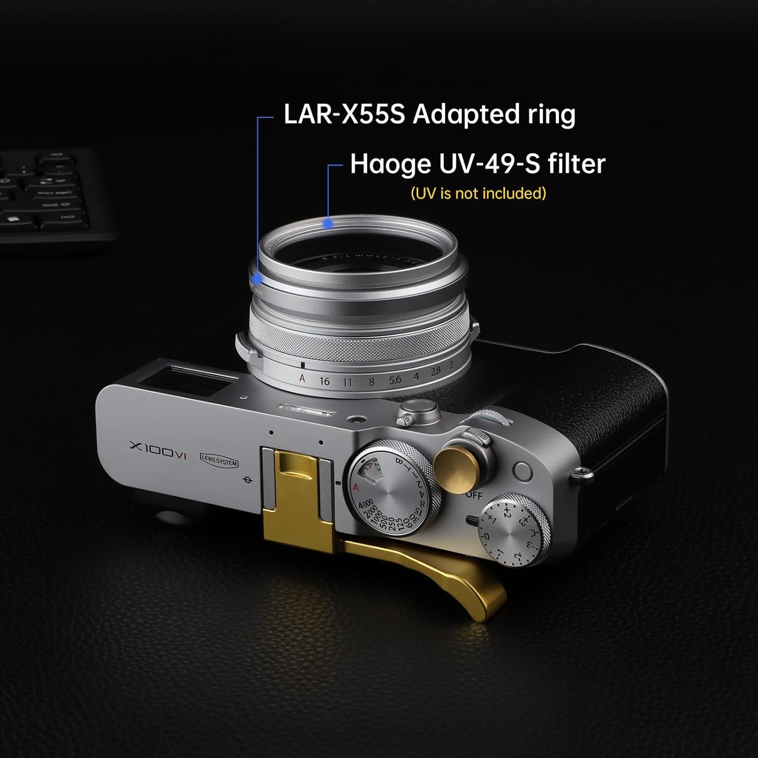 Haoge Bague d'adaptation de filtre d'objectif 49 mm pour appareil photo Fujifilm Fujinon X100VI X100V compatible avec filtre UV CPL ND 49 mm pour capuchon d'objectif d'origine Argenté LAR-X55S – Image 3