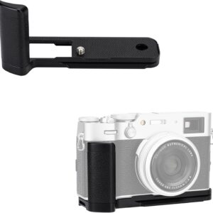 Poignée en métal X100VI, poignée sécurisée, support en L pour appareil photo Fuji Fujifilm X100VI, coussinets antidérapants, plaque à dégagement rapide Arca Swiss, trou supplémentaire pour trépied 1/4"-20 et trou pour dragonne, couleur noire