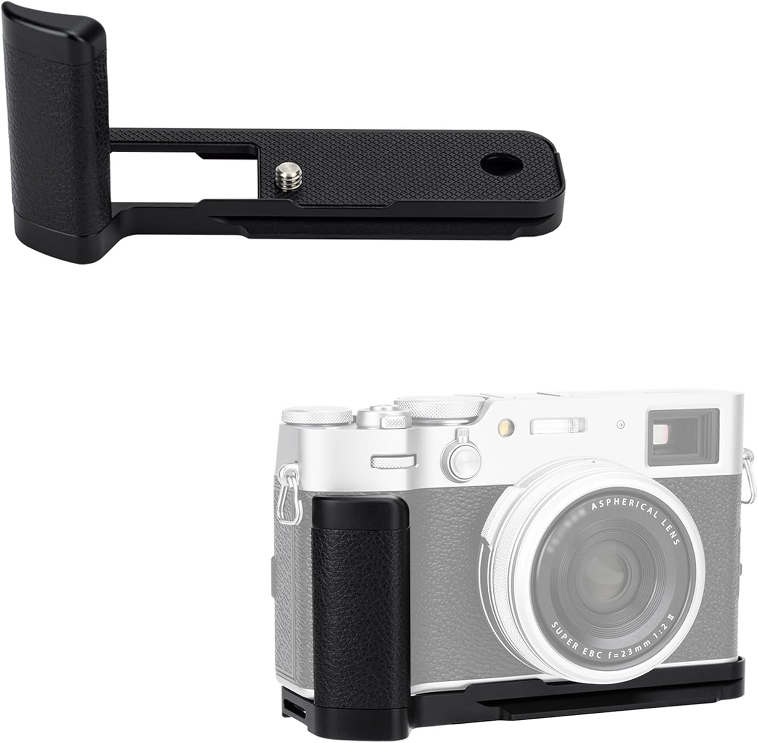 Poignée en métal X100VI, poignée sécurisée, support en L pour appareil photo Fuji Fujifilm X100VI, coussinets antidérapants, plaque à dégagement rapide Arca Swiss, trou supplémentaire pour trépied 1/4"-20 et trou pour dragonne, couleur noire