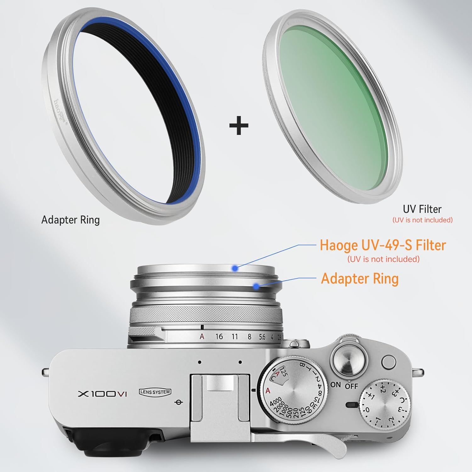 Haoge Bague d'adaptation de Filtre d'objectif pour Appareil Photo Fujifilm X100VI Fuji FinePix X100V pour Capuchon d'objectif de Filtre UV CPL ND 49 mm Remplacer Fujifilm AR-X100 Argent – Image 7