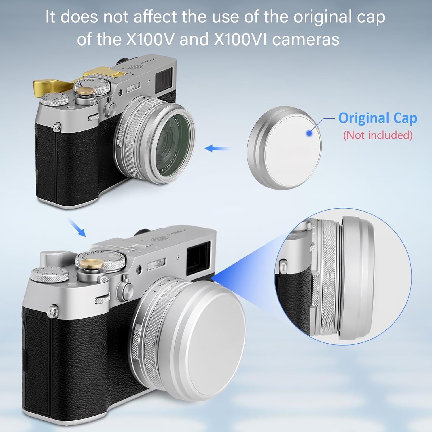 Haoge Bague d'adaptation de filtre d'objectif 49 mm pour appareil photo Fujifilm Fujinon X100VI X100V compatible avec filtre UV CPL ND 49 mm pour capuchon d'objectif d'origine Argenté LAR-X55S – Image 7