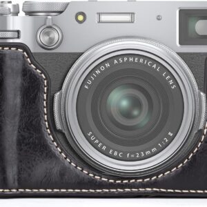MUZIRI KINOKOO Demi-étui de protection en cuir PU pour appareil photo Fujifilm X100VI – Transport facile avec ouverture en bas et poignée – Noir