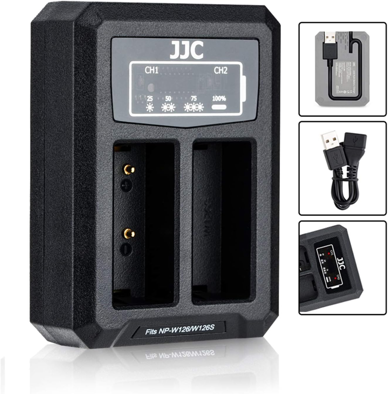 NP-W126 NP-W126S Chargeur de batterie double chargeur avec câble USB intégré pour Fujifilm X100VI X-T50 X-T30 II X-S10 X-PRO3 X-Pro2 X-Pro1 X-T30 X-T20 X-T10 X-T3 X-T2 X100V X100F X-E4 X-E3 X-E2 X-E1 X-A5 X-A3