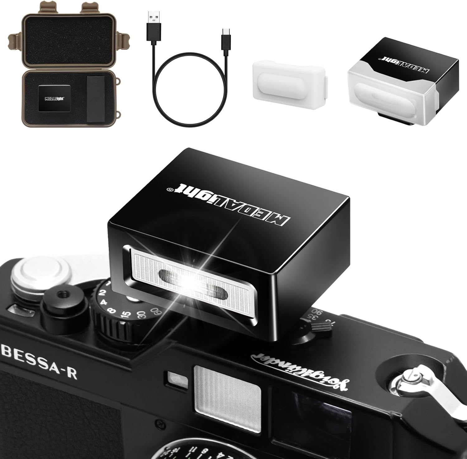 Mise à niveau du mini flash d'appareil photo F1 en aluminium avec diffuseur pour Ricoh GR3/GR3X/Fuji/Sony ZV1/Nikon/Canon/Olympus/appareils photo numériques, sabot Speedlite portable pour appareil photo reflex numérique (noir).