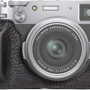 MUZIRI KINOKOO Demi-étui pour Fujifilm X100VI - Étui de protection en cuir véritable de qualité supérieure de style rétro pour appareil photo numérique Fuji X100VI/X100 VI - avec ouverture en bas et poignée - Noir