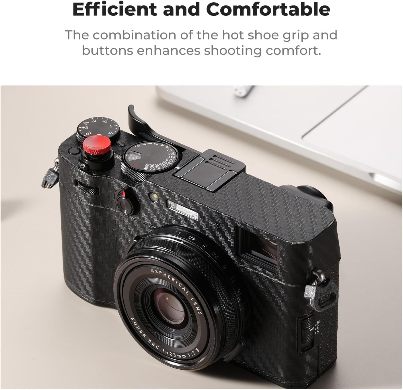 K&F CONCEPT Poignée de pouce pour appareil photo avec bouton d'obturation rouge compatible avec FUJIFILM X100VI X100V Noir – Image 3