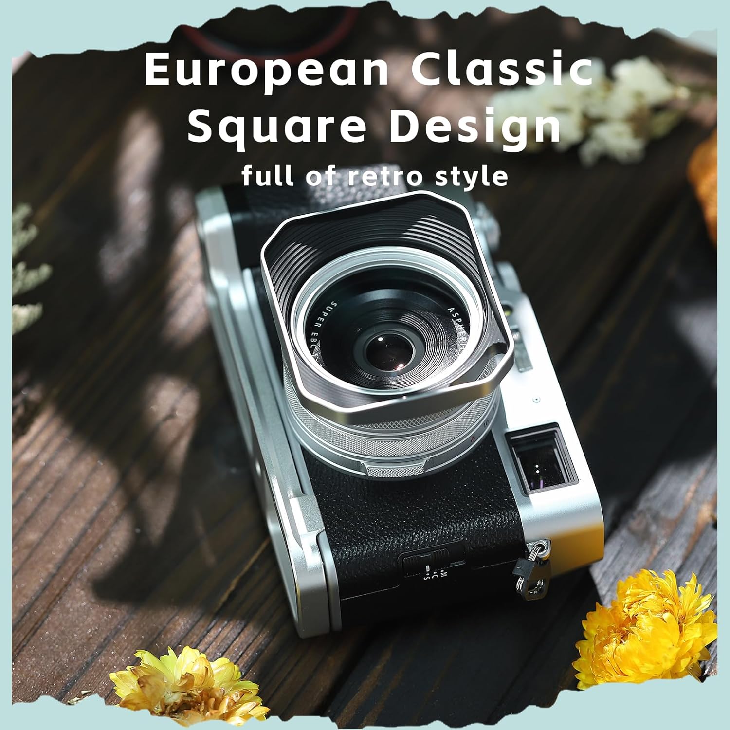 Haoge Pare-soleil carré en métal pour Fujifilm X100VI X100V X100F X100T X100S X70 Accessoires pour appareil photo Fuji Argent avec anneau adaptateur de filtre UV 49 mm creux conçu LH-X1006-PS – Image 9