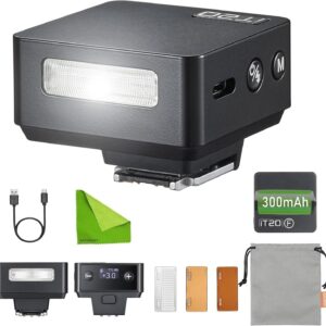 Godox iT20 F iT20F GODOX TTL Mini flash automatique pour Fujifilm X-T5, X-T4, X-T3, X-T30, X-T20, modes TTL/manuel, filtres de couleur magnétiques, recyclage 1,5 s, déclenchement de griffe pour Fuji X100V X100VI X-E4 (Noir)