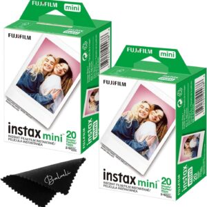 Fujifilm Instax Mini Film Lot de deux films instantanés – 40 EXP au total, ISO 800, compatible avec Mini Evo, Mini 12, Mini 11, Mini 40 avec chiffon en microfibre Balveli de qualité supérieure